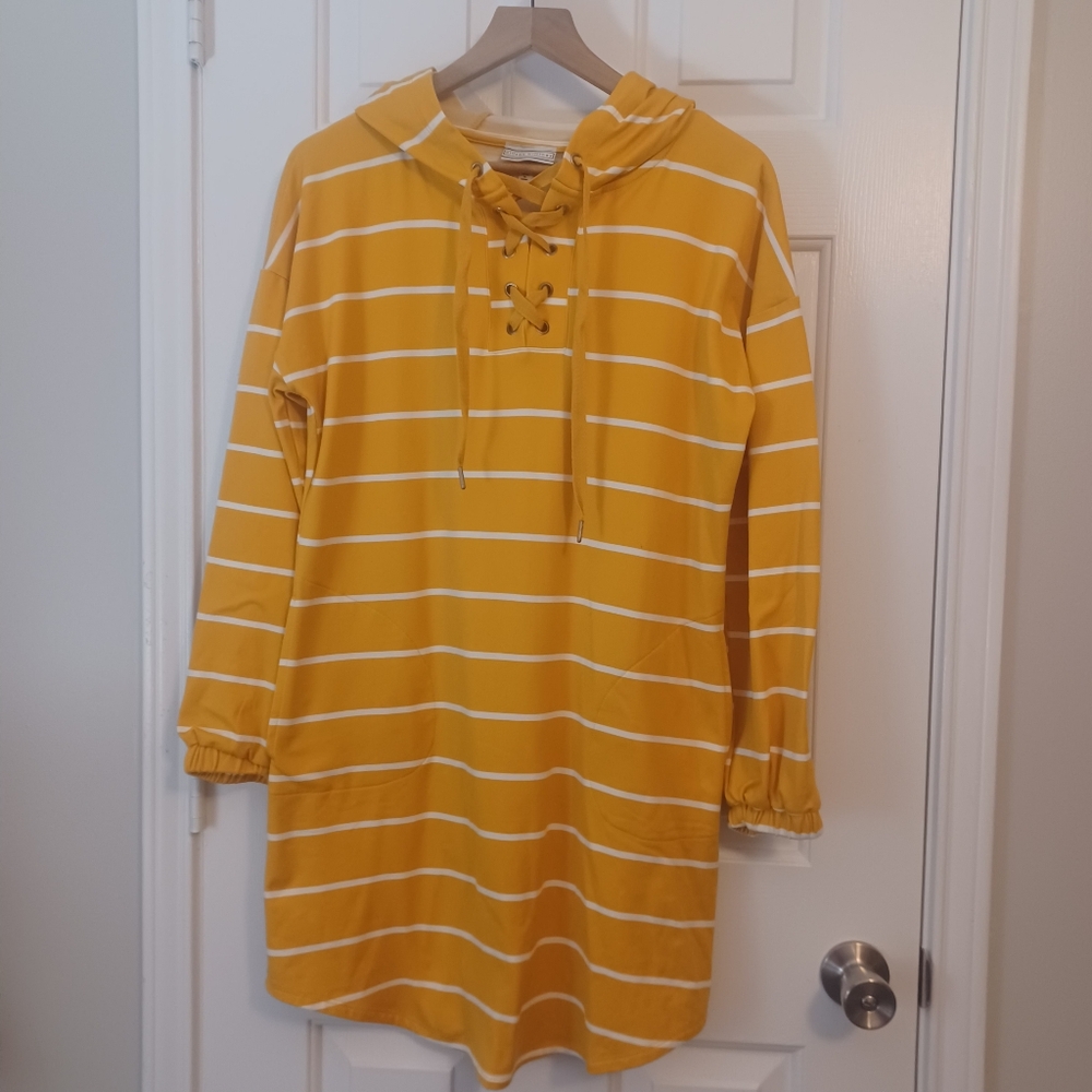 Allison Brittney Sweatshirt Dress Yellow Striped Sz M